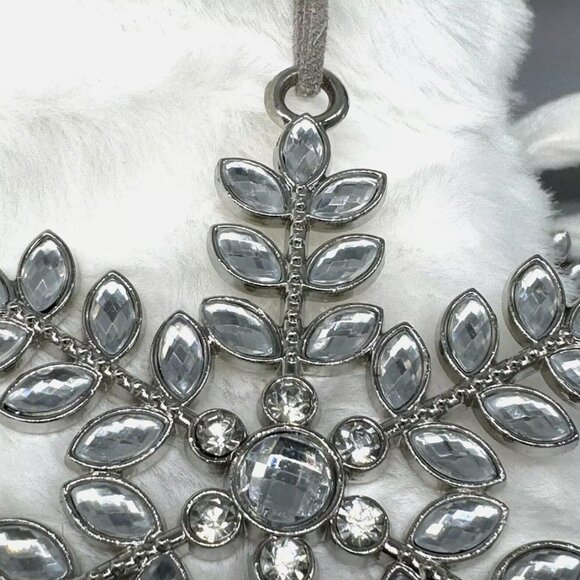 x3 Martha Stewart White Faux Fur Christmas Stocking Set Silver Jeweled Snowflake - Picture 6 of 7